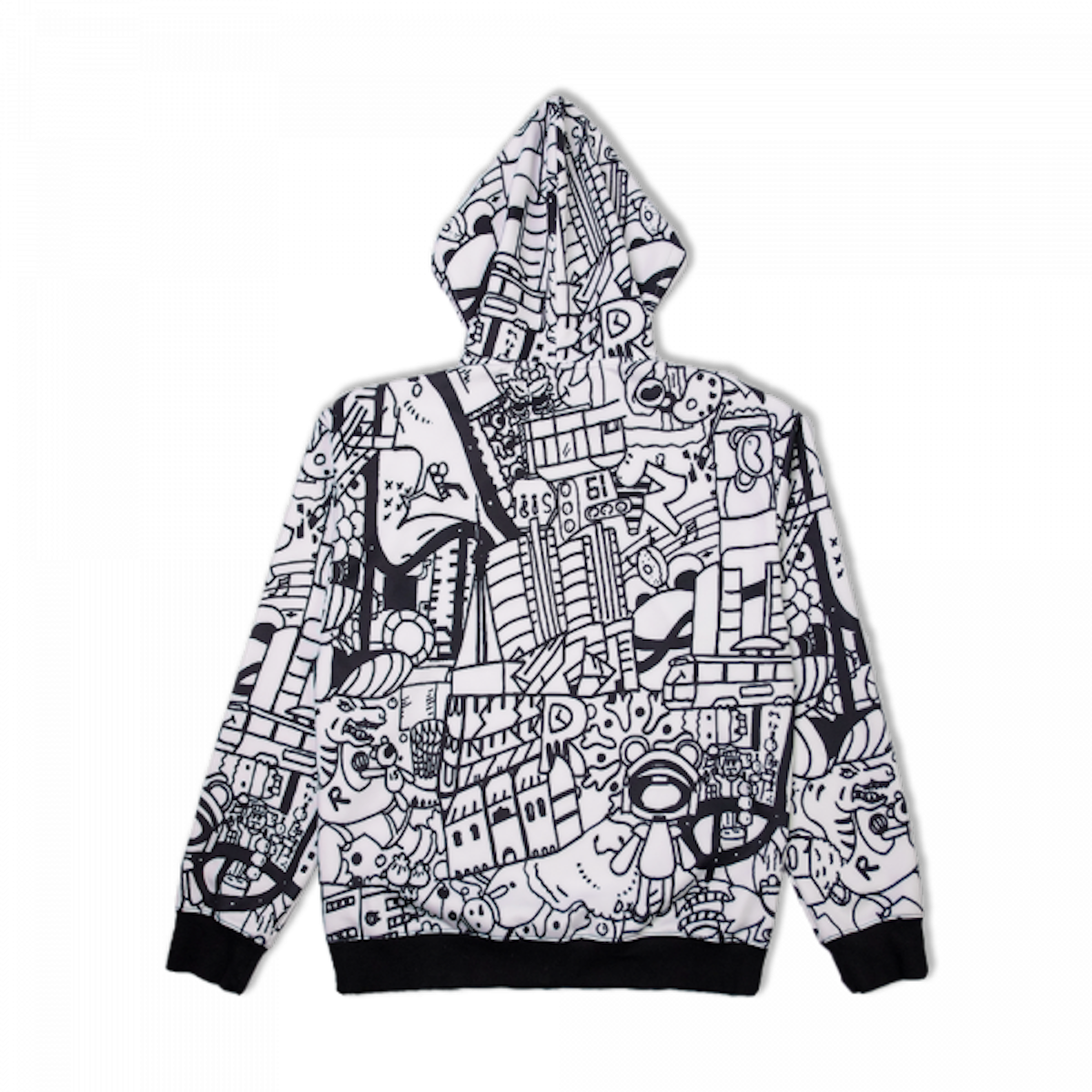 TheMoonAndPenny Doodle Art Hoodie Medium Black White Graphic Sweatshirt
