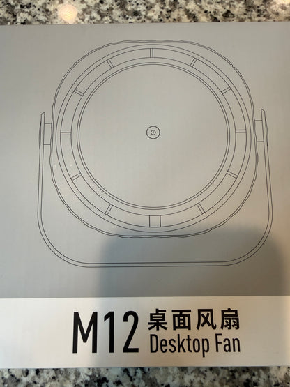 M12 Desktop Fan Rechargeable USB C Portable Table Fan Quiet Cooling Fan LED