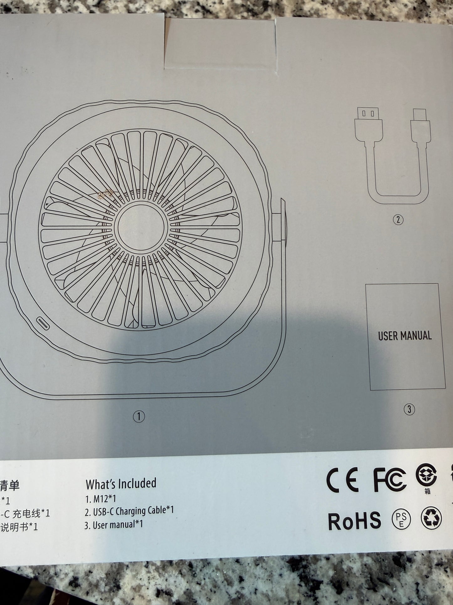 M12 Desktop Fan Rechargeable USB C Portable Table Fan Quiet Cooling Fan LED