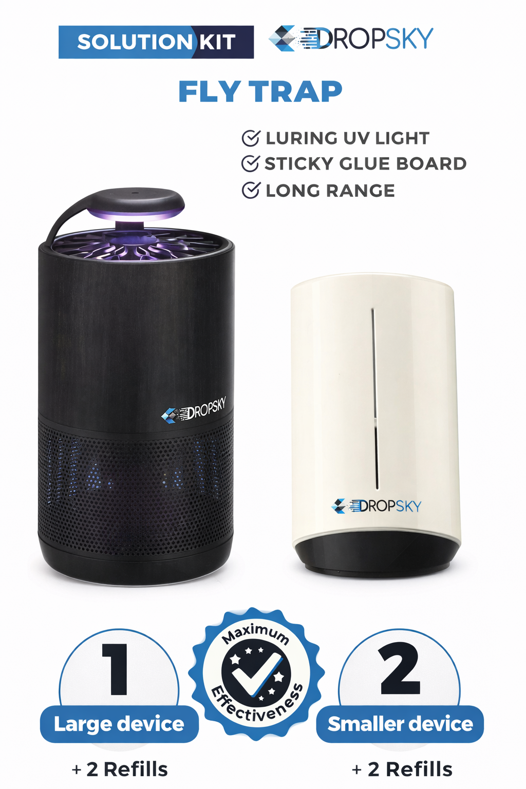 Dropsky Fly Trap UV Light Bug Zapper Sticky Trap Kit Large & Small Devices