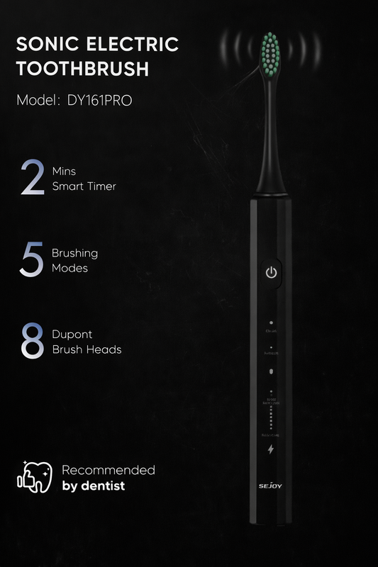 Sonic Electric Toothbrush DY161PRO Rechargeable Waterproof 5 Modes 8 Brush Heads