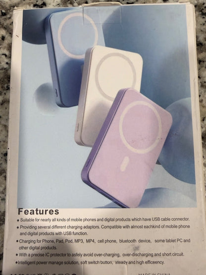 Lavender Magnetic Wireless Power Bank Ultra Thin Portable Charger Fast Charging