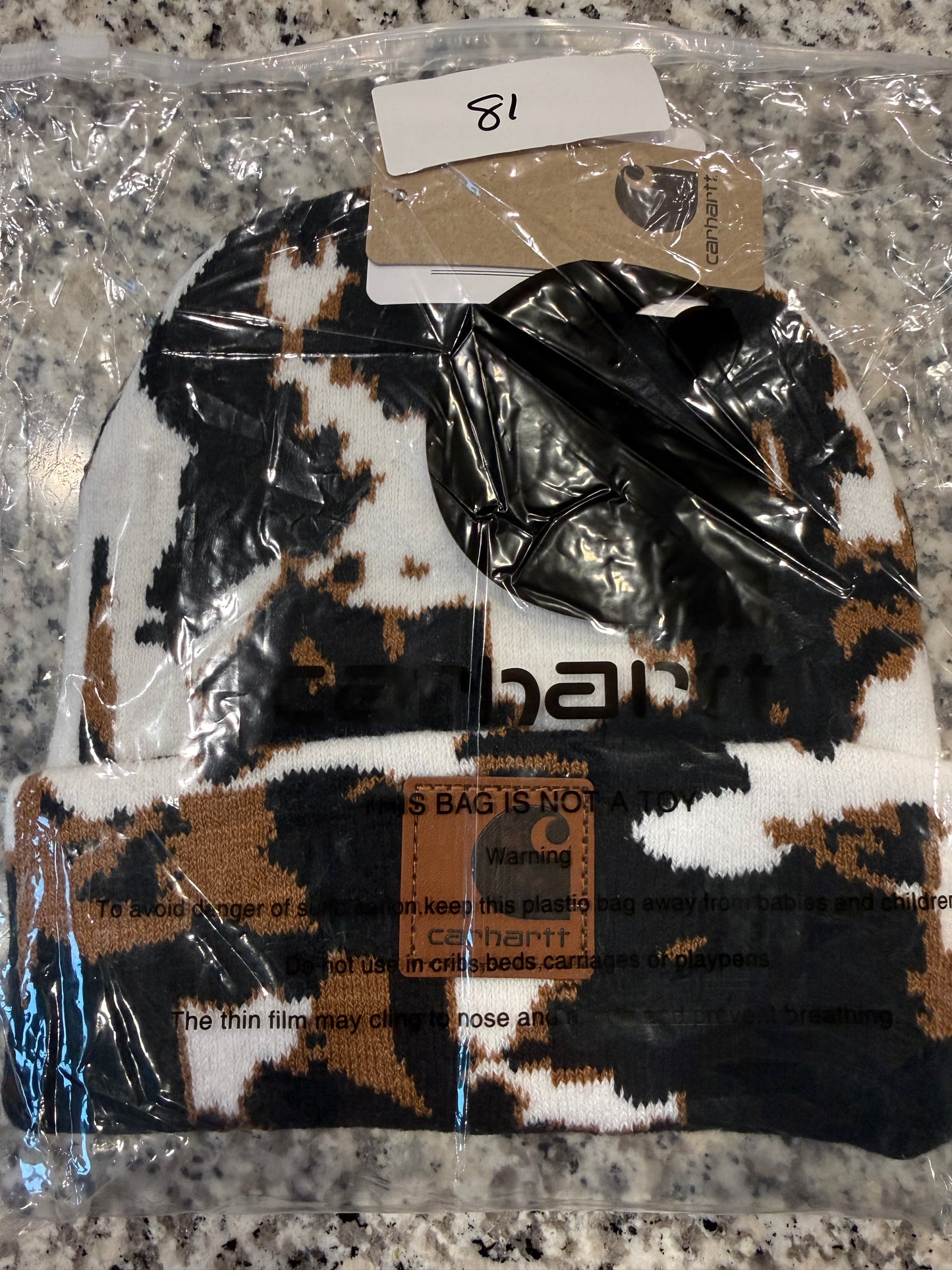 Carhartt Cow Print Beanie Madison Logo Cap One Size Knit Winter Hat