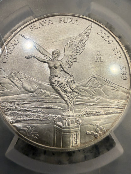 2024 Mo Mexico Libertad 2 Onza Silver Coin PCGS .999 Fine Silver 2 oz BU