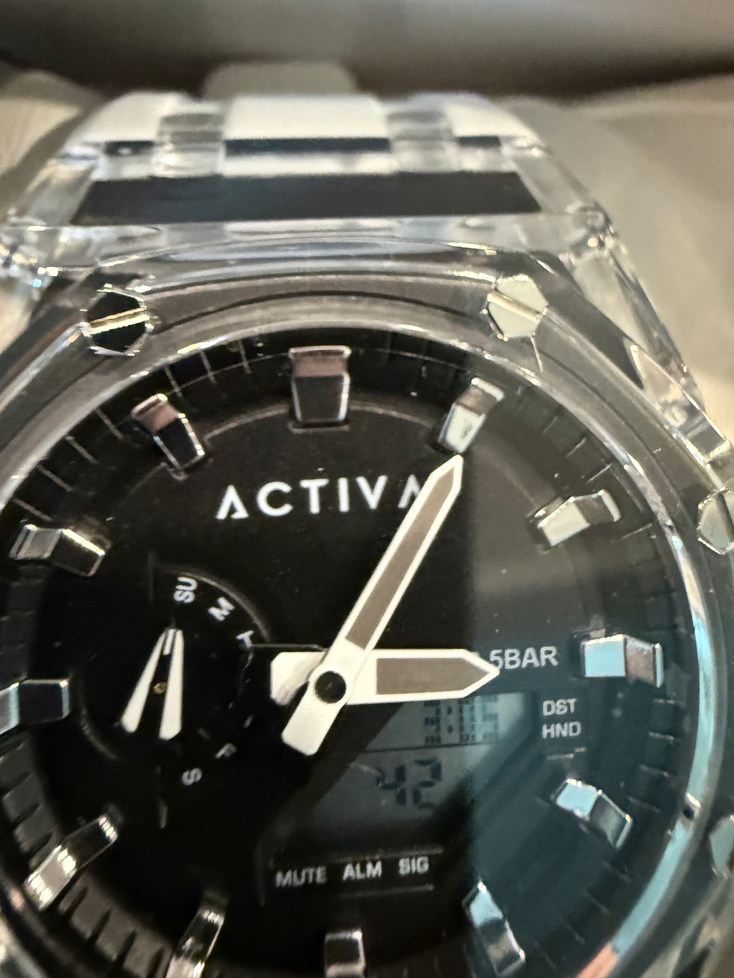 Activa X Invicta Mens Digital Analog Watch 44.2mm Clear Case White Strap WR 5BAR