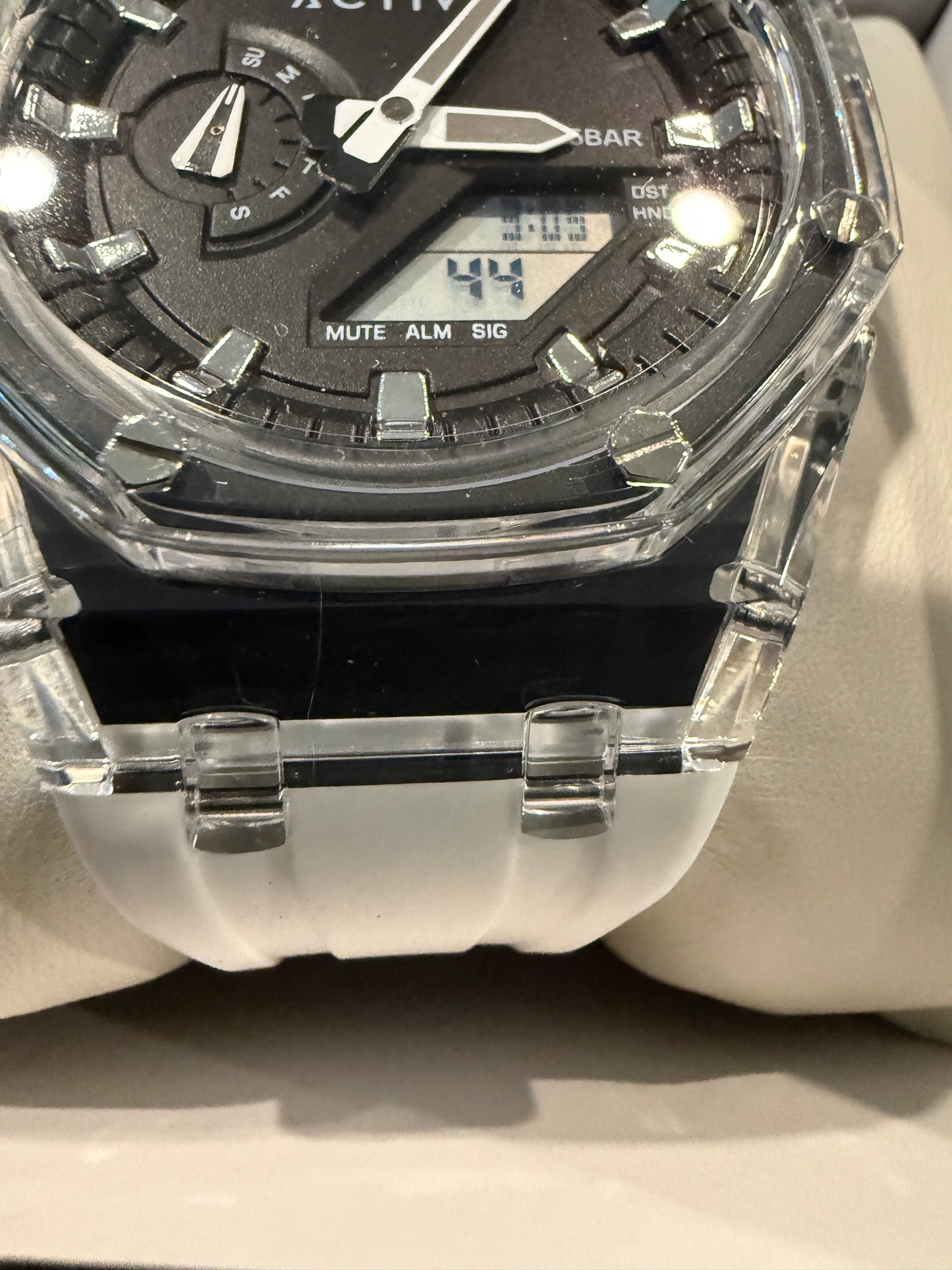 Activa X Invicta Mens Digital Analog Watch 44.2mm Clear Case White Strap WR 5BAR