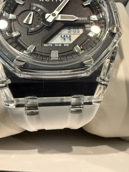 Activa X Invicta Mens Digital Analog Watch 44.2mm Clear Case White Strap WR 5BAR