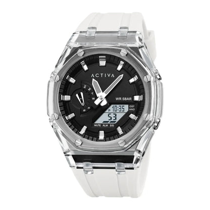 Activa X Invicta Mens Digital Analog Watch 44.2mm Clear Case White Strap WR 5BAR