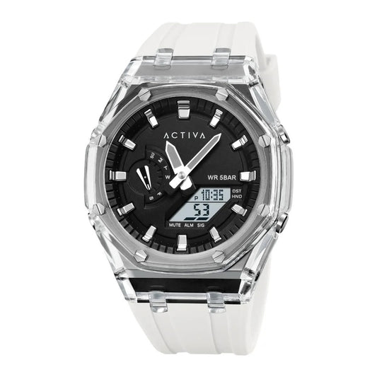 Activa X Invicta Mens Digital Analog Watch 44.2mm Clear Case White Strap WR 5BAR