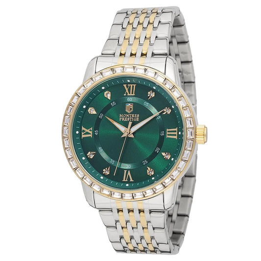 Montres Prestige Invicta Mens Watch 45mm Gold Silver Green Dial Crystal Bezel