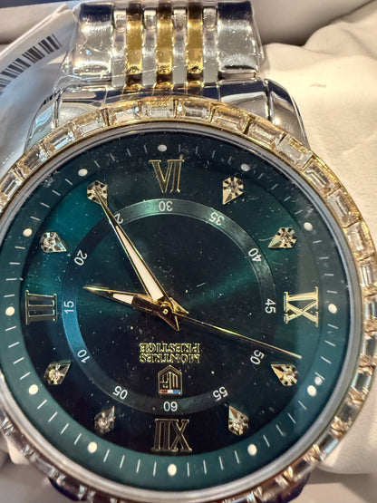 Montres Prestige Invicta Mens Watch 45mm Gold Silver Green Dial Crystal Bezel