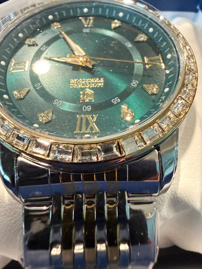 Montres Prestige Invicta Mens Watch 45mm Gold Silver Green Dial Crystal Bezel