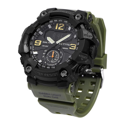 Activa X Invicta BlackOps Mens Watch 56mm Army Green Dual Time LED Light