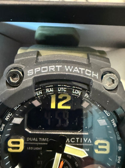 Activa X Invicta BlackOps Mens Watch 56mm Army Green Dual Time LED Light