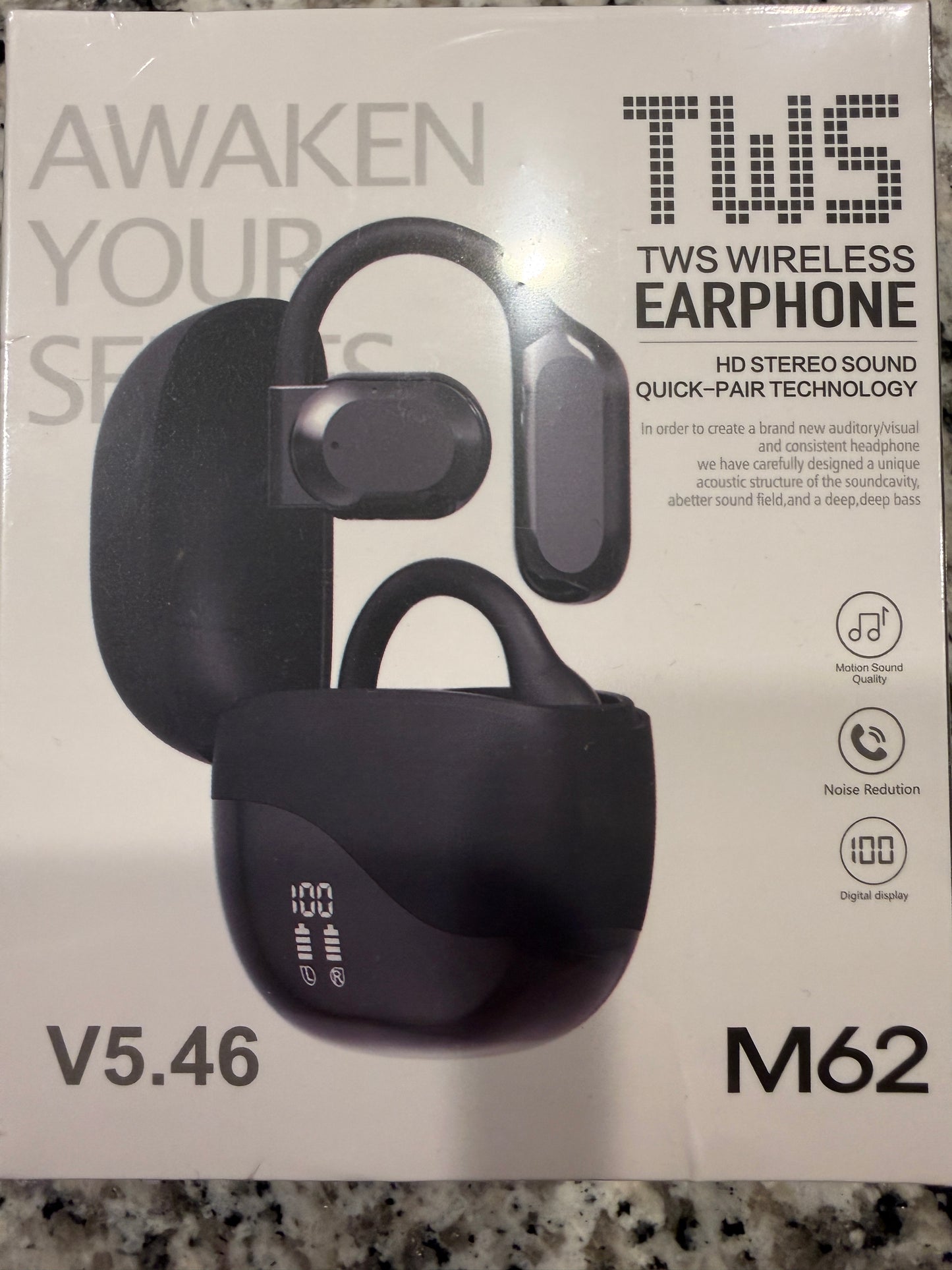 TWS Wireless Earbuds M62 Bluetooth 5.46 Earhook Sport Headphones HD Stereo