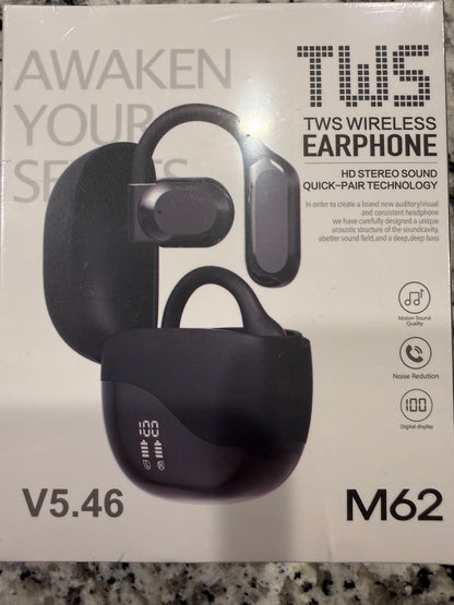 TWS Wireless Earbuds M62 Bluetooth 5.46 Earhook Sport Headphones HD Stereo