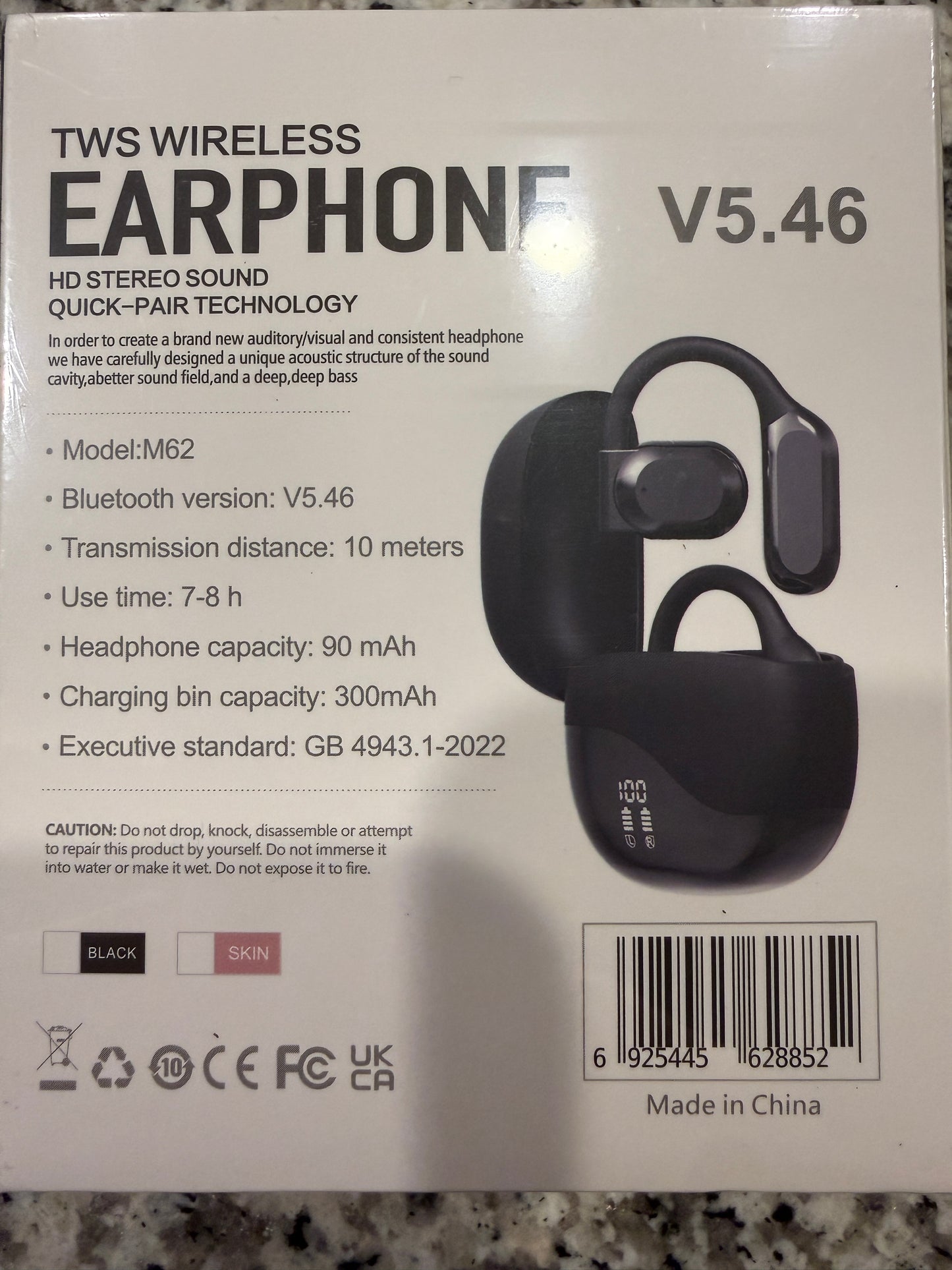 TWS Wireless Earbuds M62 Bluetooth 5.46 Earhook Sport Headphones HD Stereo