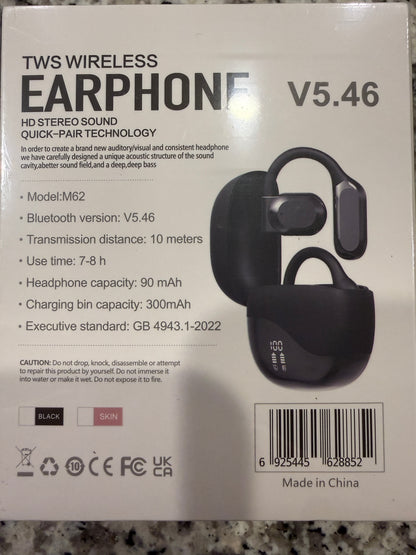 TWS Wireless Earbuds M62 Bluetooth 5.46 Earhook Sport Headphones HD Stereo