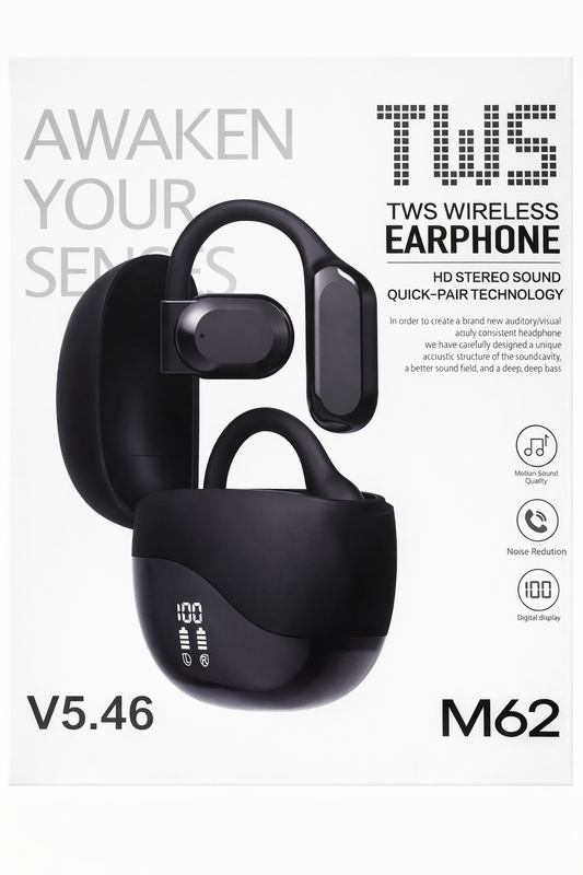 TWS Wireless Earbuds M62 Bluetooth 5.46 Earhook Sport Headphones HD Stereo