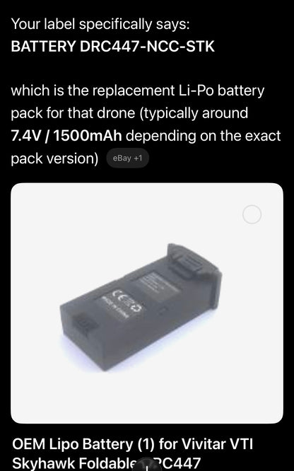 3 Pack DRC447 NCC STK Drone Battery 7.4V 1500mAh Li-Po For Vivitar Skyhawk