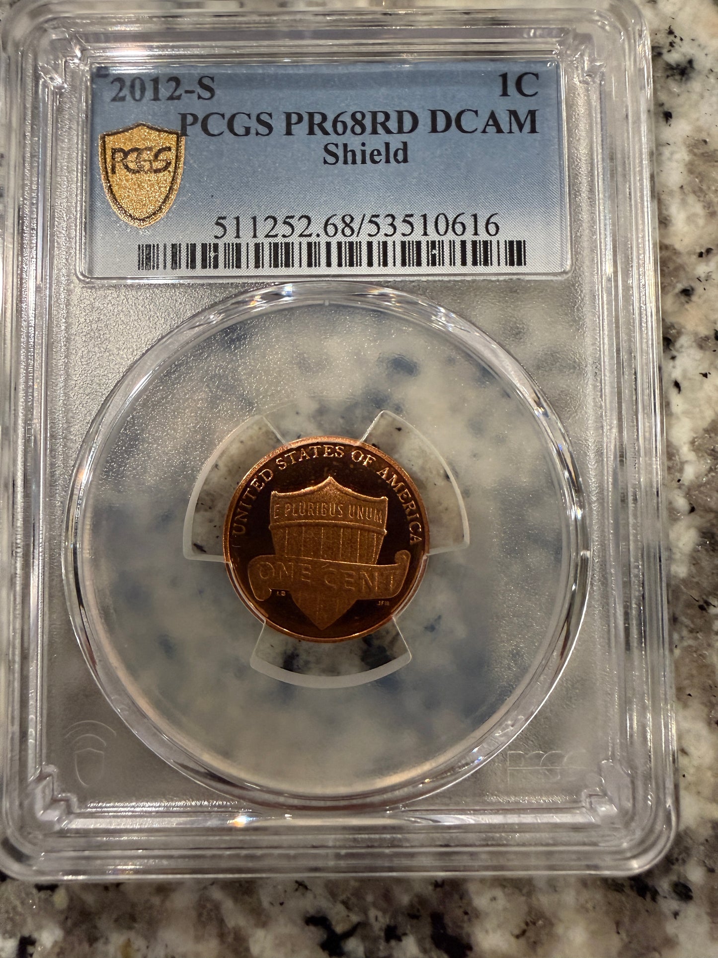 2012 S Shield Cent PCGS PR68RD DCAM Proof Lincoln Penny Red Deep Cameo Slab