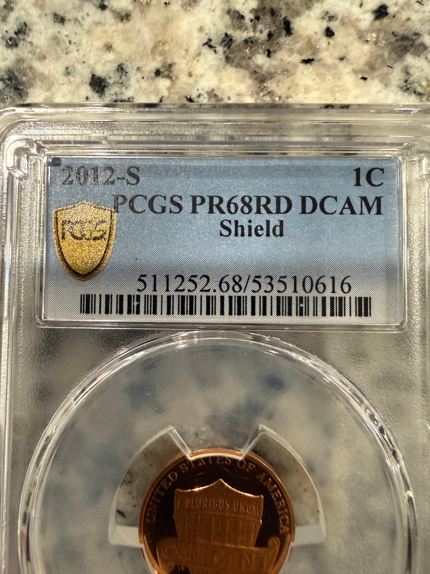 2012 S Shield Cent PCGS PR68RD DCAM Proof Lincoln Penny Red Deep Cameo Slab