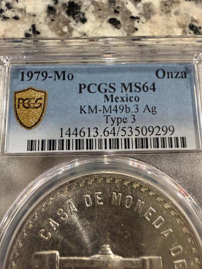 1979 Mo Mexico Onza Casa De Moneda PCGS Type 3 Silver Coin