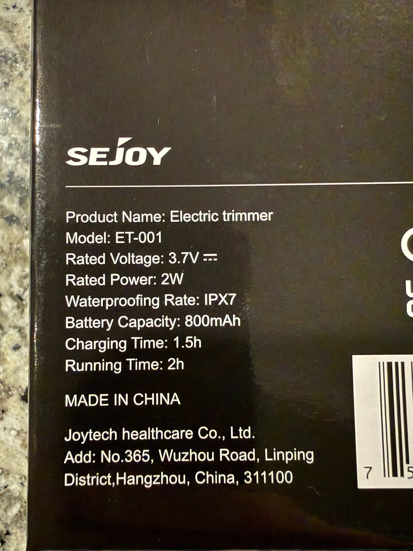 SEJOY Electric Trimmer IPX7 Waterproof Cordless Beard Hair Trimmer ET-001