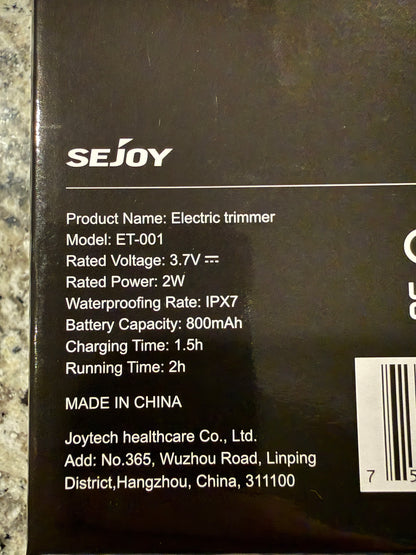 SEJOY Electric Trimmer IPX7 Waterproof Cordless Beard Hair Trimmer ET-001