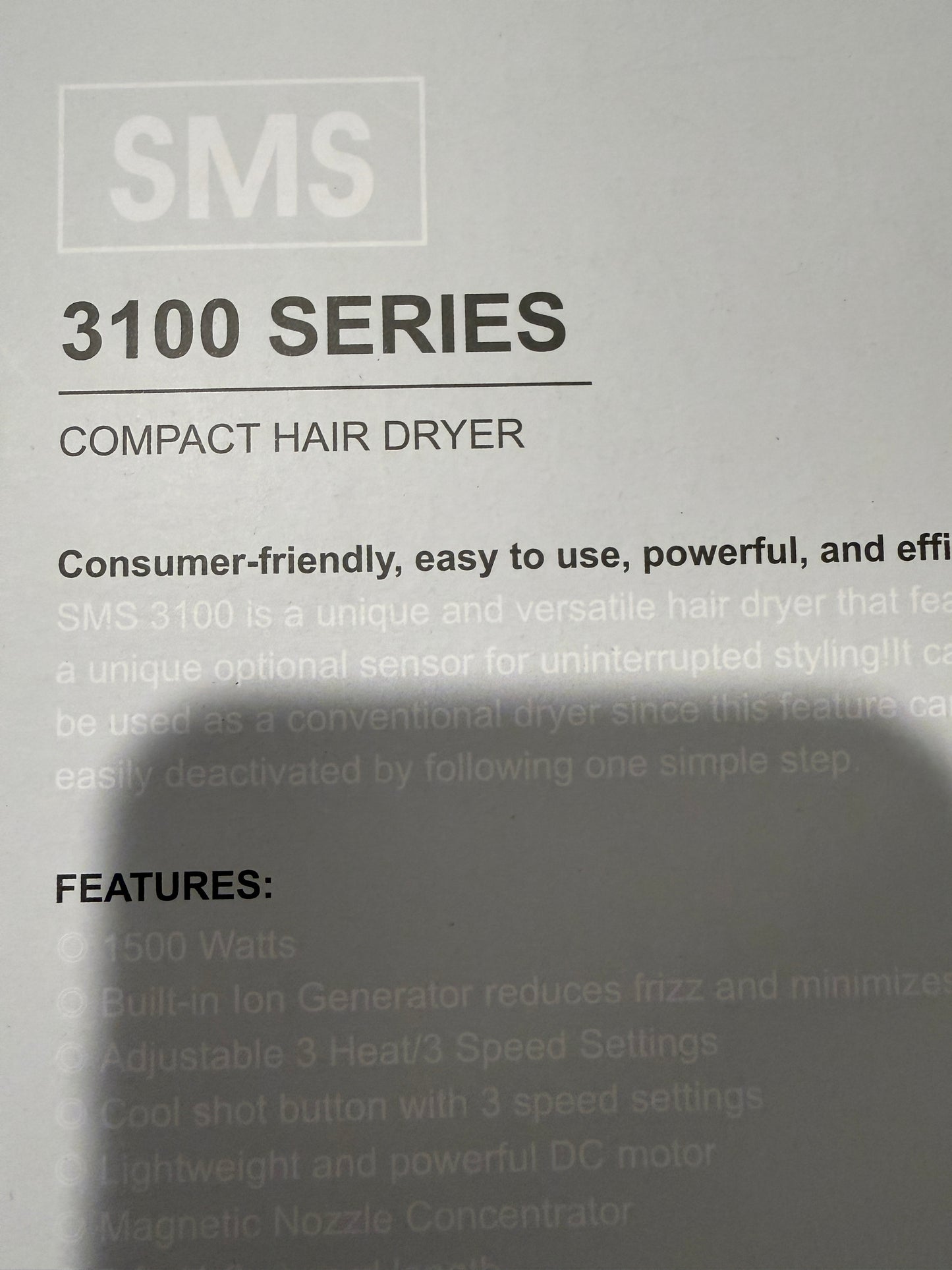 SMSPRO 3100N Professional Ionic Hair Dryer Compact Salon Blow Dryer 1500W