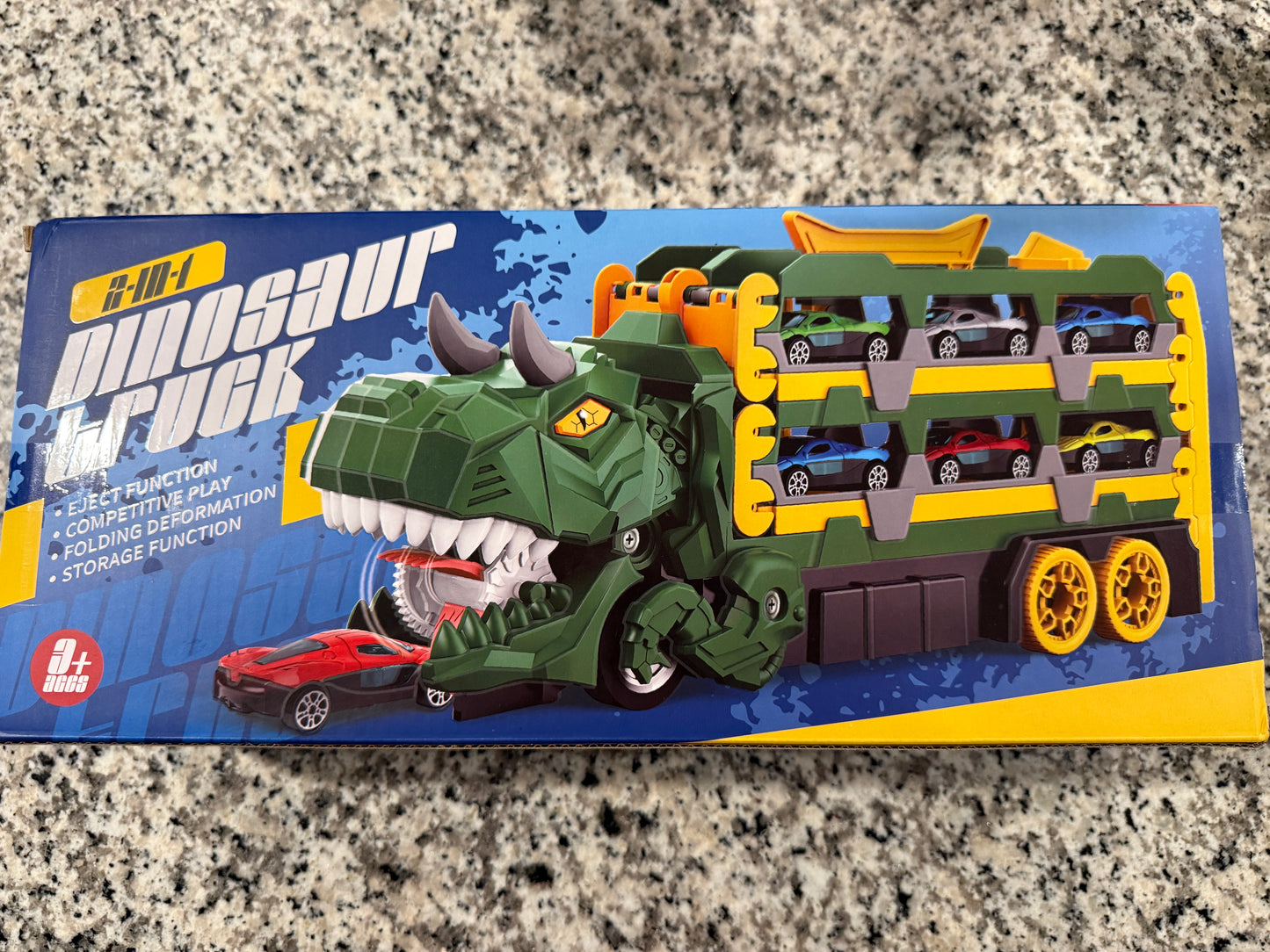 Dinosaur Truck Car Carrier Launcher Playset With 12 Cars Folding Race Track Toy