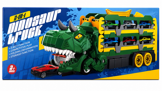 Dinosaur Truck Car Carrier Launcher Playset With 12 Cars Folding Race Track Toy