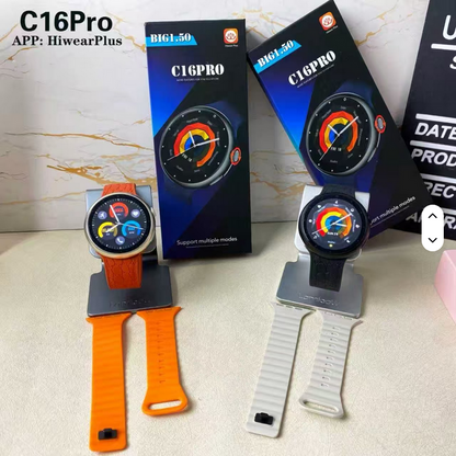 C16 Pro Smart Watch 1.50” HD Fitness Tracker Heart Rate Sport Watch 2 Bands