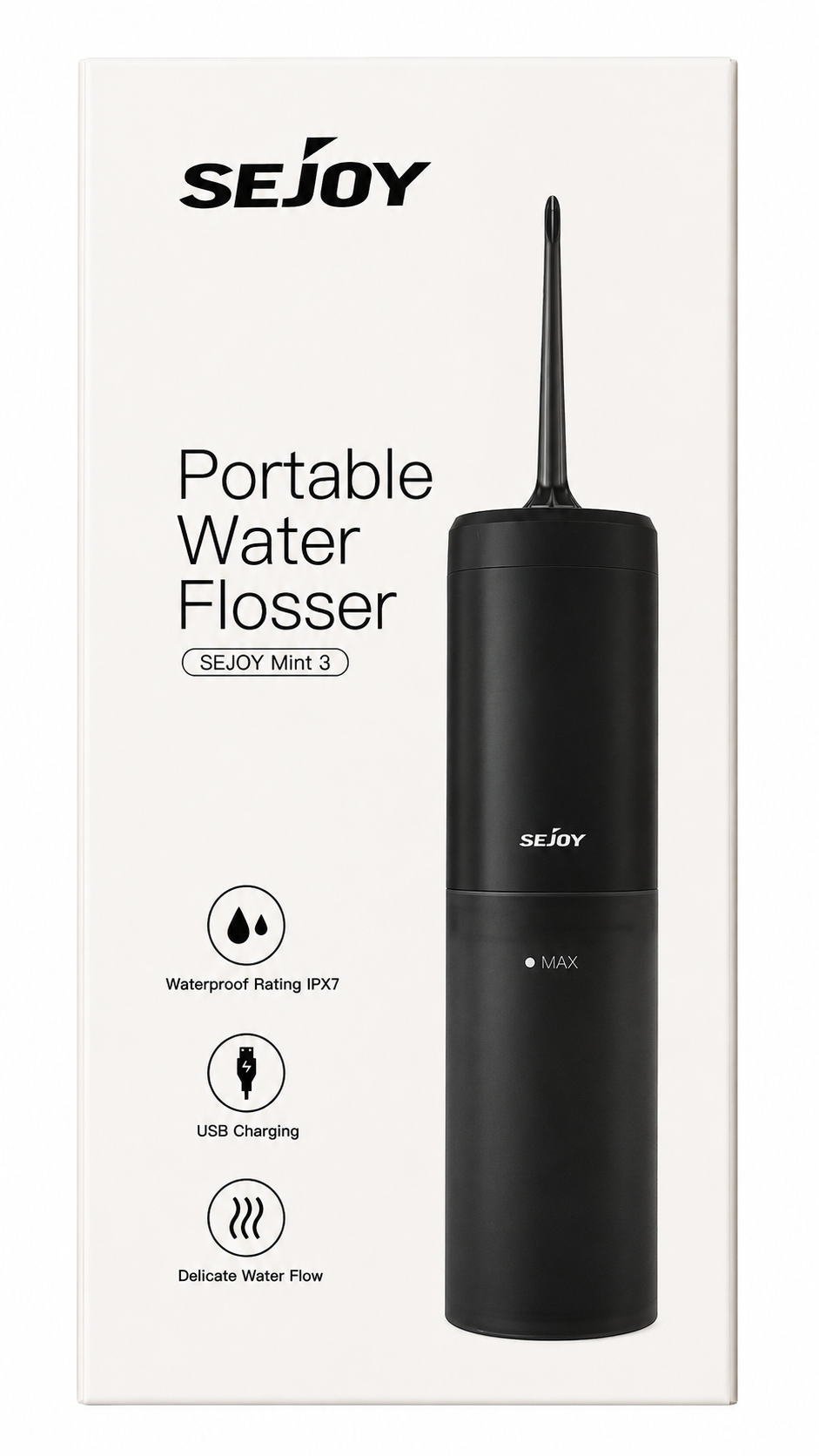 SEJOY Portable Water Flosser 3 USB Rechargeable IPX7 Dental Cleaner