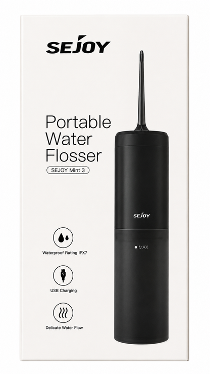 SEJOY Portable Water Flosser 3 USB Rechargeable IPX7 Dental Cleaner