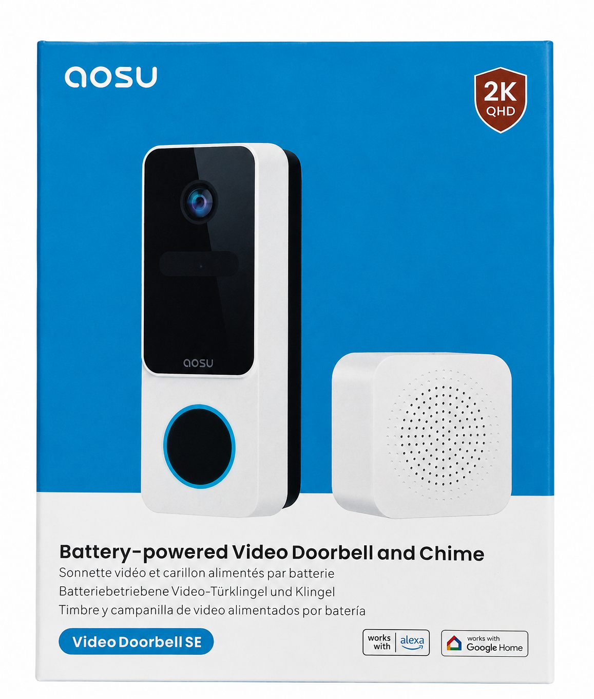 AOSU Video Doorbell SE 2K QHD Wireless Battery Smart Doorbell Chime