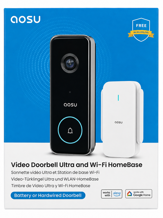 AOSU Video Doorbell Ultra WiFi HomeBase Smart Security Camera Alexa