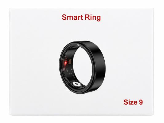 Black Smart Ring Fitness Tracker Heart Rate Sleep Monitor Bluetooth Ring Size 9