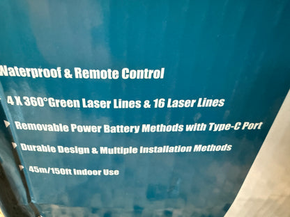 4x360° Green Laser Level Self Leveling 16 Line Waterproof Remote Control Kit