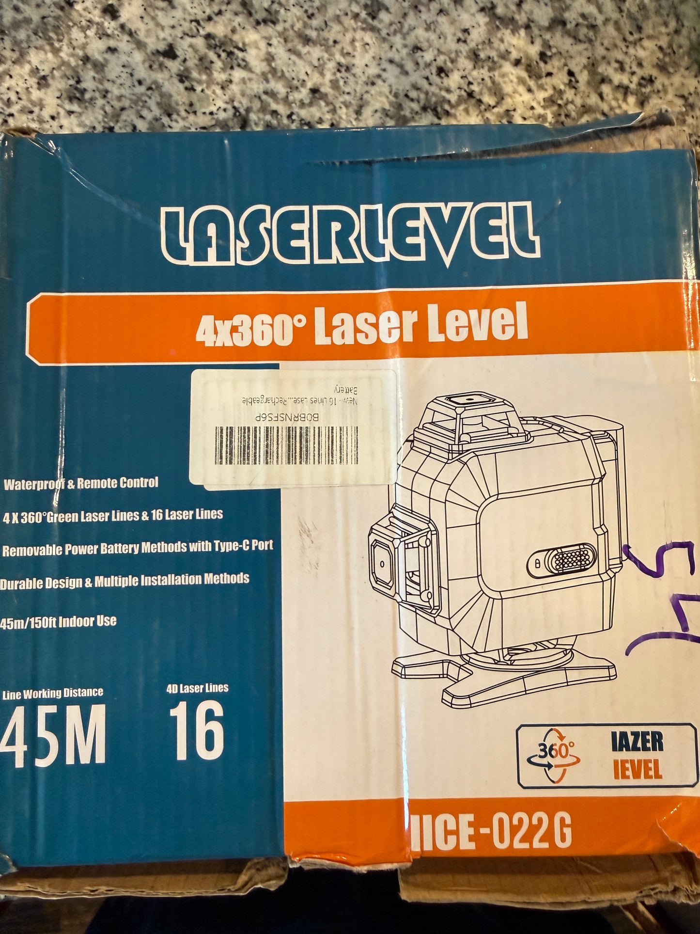 4x360° Green Laser Level Self Leveling 16 Line Waterproof Remote Control Kit