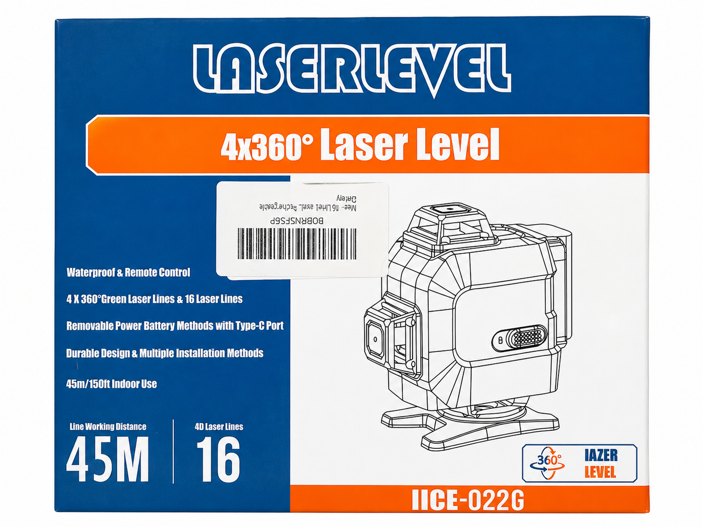 4x360° Green Laser Level Self Leveling 16 Line Waterproof Remote Control Kit