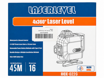 4x360° Green Laser Level Self Leveling 16 Line Waterproof Remote Control Kit
