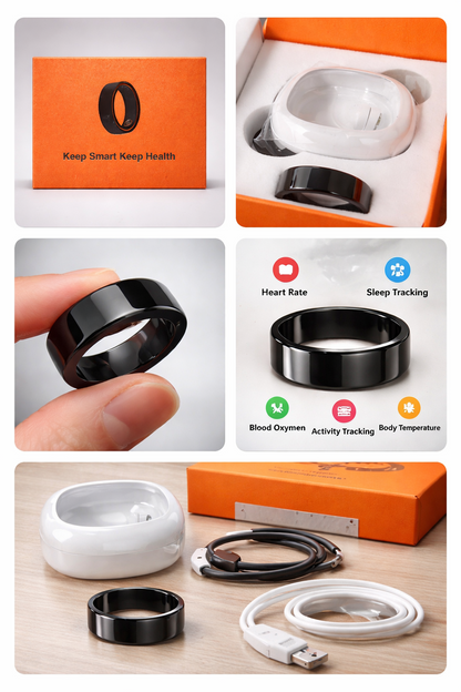 Black Smart Ring Health Fitness Tracker Size 11 Waterproof Sleep Monitor Ring