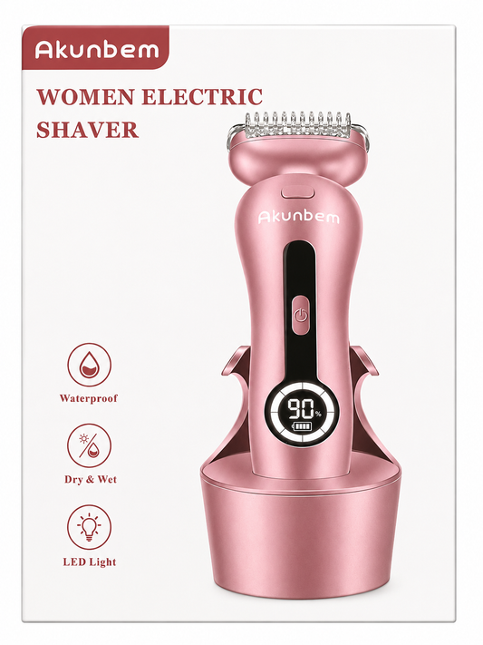 Akunbem Women Electric Shaver Rechargeable Waterproof Dry Wet Razor LED Light