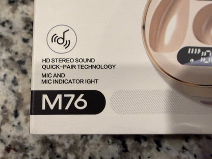 M76 Wireless Bluetooth Earbuds Noise Cancelling Surround Sound Headset Rose Gold