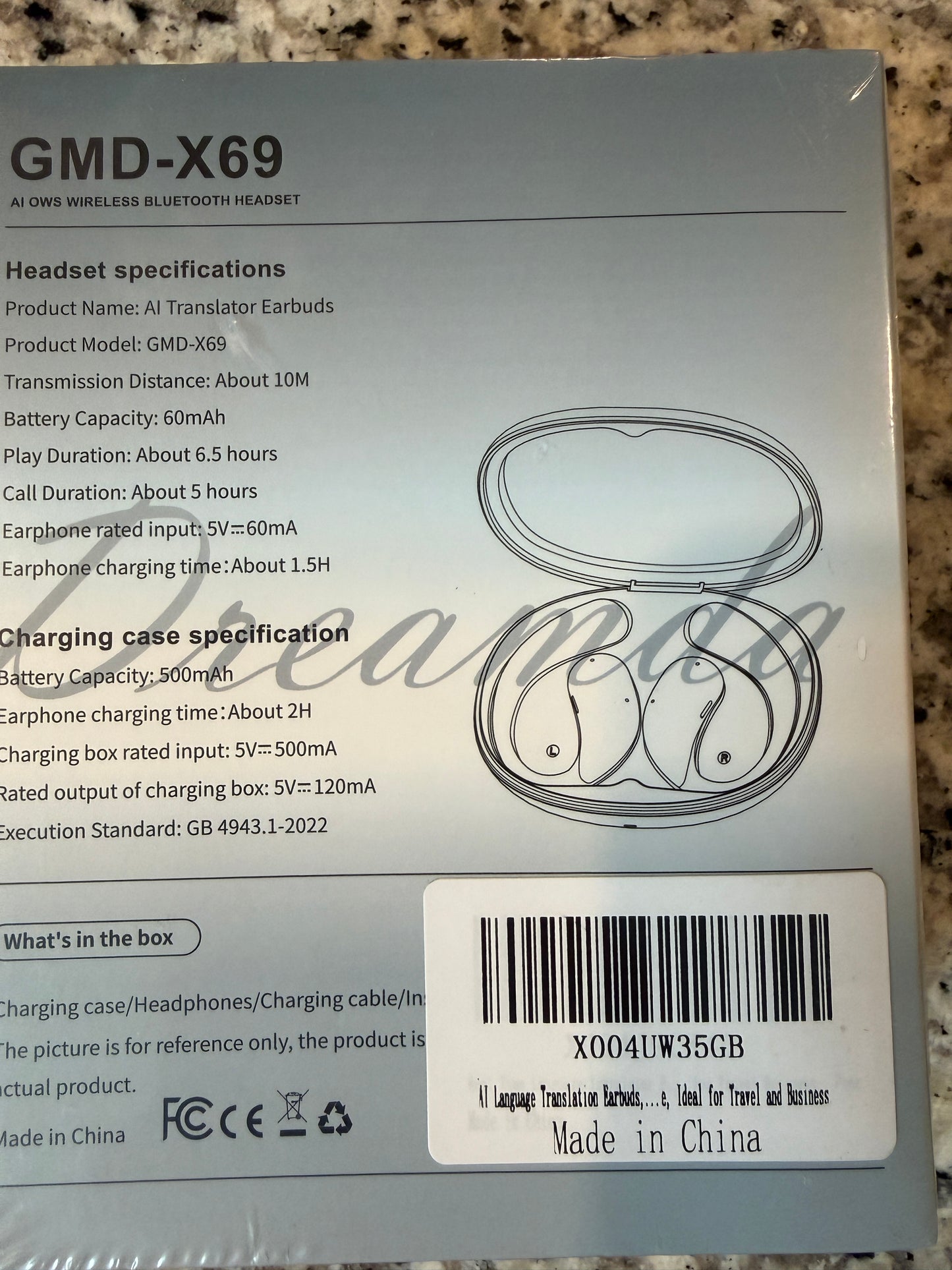 GMD-X69 AI Translator Earbuds Bluetooth 5.4 Wireless Headset w Charging Case