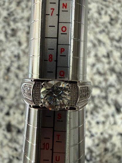 1.0CT Round Brilliant Moissanite Ring 925 Sterling Silver Adjustable GRA Certified