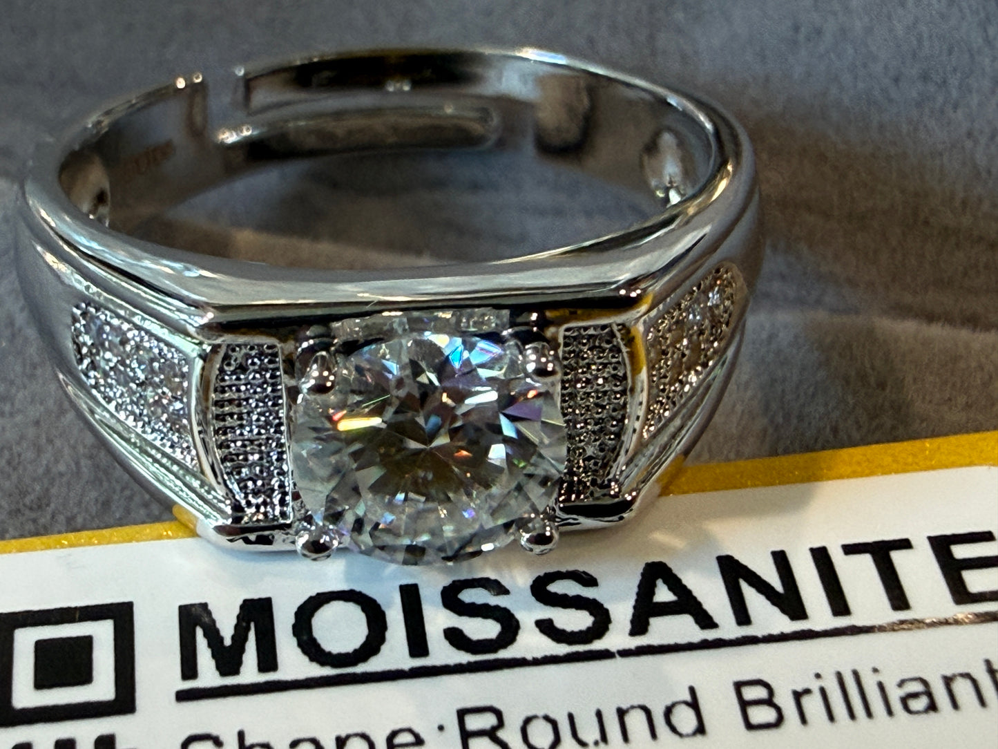 1.0CT Round Brilliant Moissanite Ring 925 Sterling Silver Adjustable GRA Certified