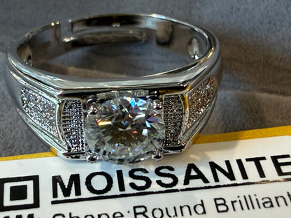 1.0CT Round Brilliant Moissanite Ring 925 Sterling Silver Adjustable GRA Certified