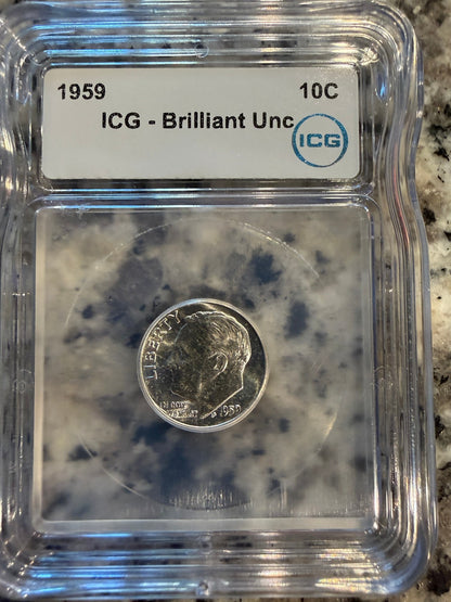 1959 Roosevelt Dime ICG Brilliant Uncirculated Certified Silver 10C Coin